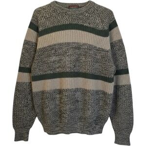 Vintage 90s Oakton Limited Sweater Mens Medium Green Tan Striped Marled Knit